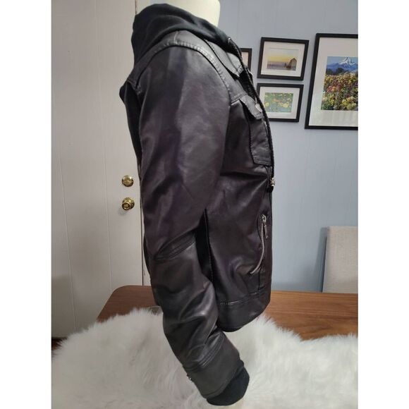 Johnny by MBJ Faux Leather Jacket With Sweatshirt Insert - Picture 3 of 8